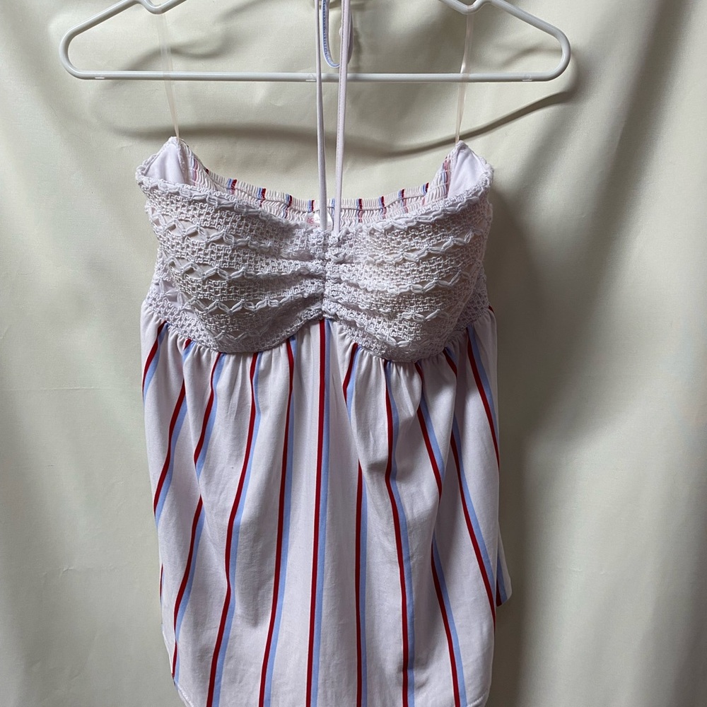 No Boundaries White Striped Lace Halter Top